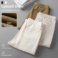 Pantalon décontracté pour homme en lyocell léger, coupe droite ample, motif arêtes de poisson, style Old Money, avec fermeture éclair mi-longue, idéal pour l'été