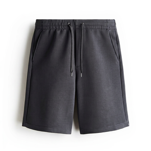 Shorts de sport pour homme en coton uni avec cordon de serrage à la taille, poches, taille mi-haute, style décontracté - Product Image 1