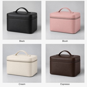 <b>Vanity</b> Case Structured Train Case Makeup <b>Bag</b> with Top Handle and Brush Panel PU Leather Custom Logo - Product Image 5