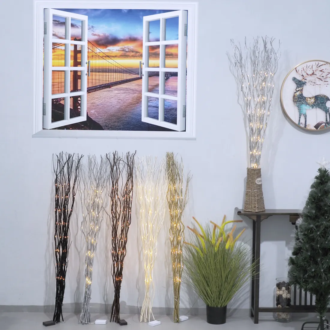 20 LEDs Branche De Saule De Noël Arbre Artificiel Alimenté Par Batterie Grand Vase Remplissage Brindille Lampe Pour La Décoration De La Maison Lumières