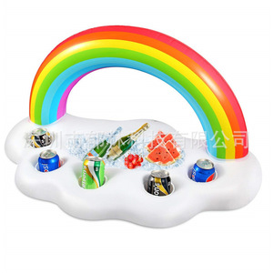 Flotador inflable arcoíris con 4 portavasos, juguete para piscina de vinilo para adultos y adolescentes - Product Image 2