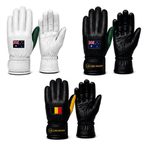 LONG MISSION Leather Touchscreen Motorbike <b>Gloves</b> Wrist Length Breathable Eco-Friendly Plain Daily Use Australia Belgium Flag - Product Image 1