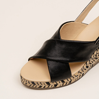 Le plus récent personnalisé corde de chanvre été Espadrille à feuilles persistantes haute plate-forme à talons ronds et en cuir véritable doublure Sexy sandales compensées