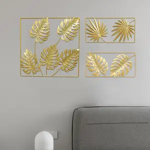 24*12cm wall art gold leaf statue nordic modern minimalist abstract line metal leaf wall art with square frame cabinet decor
