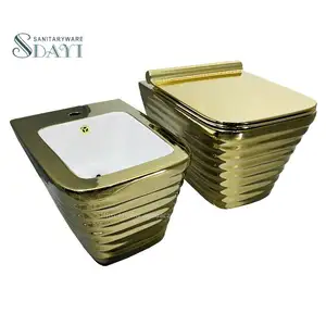 SDAYI Wholesale Golden Plated Sanitary Wares Wc Ptrap Wall-hung Ceramic Gold Color Toilet Golden Toilet Gold Bowl