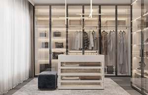 Armoire moderne de luxe avec cadre en aluminium et porte en verre, organisateur de vêtements, armoire en bois, meubles de chambre à coucher, dressing - Product Image 2