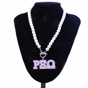 Populaire Vrouwen Studentenvereniging Parel Hals Ketting Paars Roze Email Griekse Letter Rho Xi Flash 1911 Universiteit Zusterschap Ketting