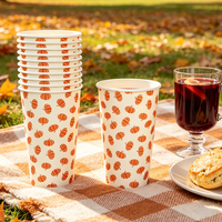 Gobelet à café en papier personnalisé de 16 oz avec motif citrouille d'automne, manchon en kraft et couvercle – Tasse jetable écologique pour les fêtes