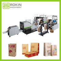 Machine à fabriquer des sacs en papier à fond carré entièrement automatique et intelligente à grande vitesse ROKIN avec composants PLC pour sacs en kraft industriels