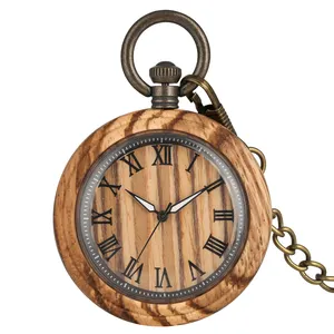 Reloj De madera para hombre y mujer, cronógrafo De cuarzo, con cadena, colgante, creativo, De Bolsillo, 2021