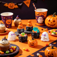 Mini-ensemble de statues en résine d'Halloween : Fantôme, Citrouille, Chat, Chaudron – Décoration de table – Vente en gros
