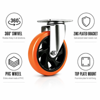 Plaque supérieure pour roulettes pivotantes de 4 pouces avec frein, rotation à 360 degrés, roue silencieuse et solide en PVC et acier pour établi et chariot