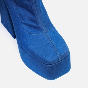 Soft Denim Women High Heels Platform Short <b>Boots</b> Square Toe Custom Materials Jeans Ankle Booties Fancy Ladies Shoes - Product Image 5