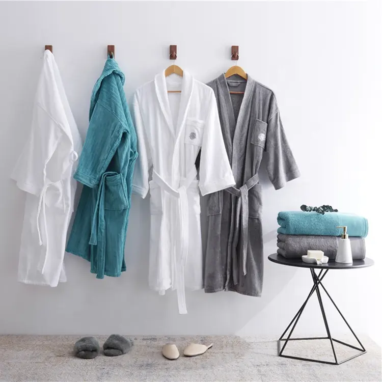 Conjunto de roupão de banho 100% algodão, roupão de banho confortável para famílias de luxo, conjunto de roupão de inverno