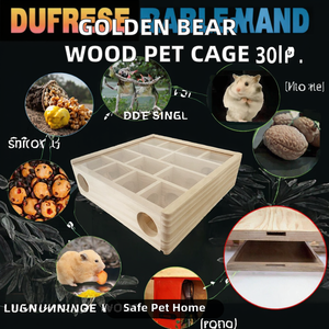 Cage pour animaux de compagnie en bois moderne antidérapante et durable Golden Bear House, multifonctionnelle, sûre pour les petits animaux, hamster, maison, tunnel, labyrinthe - Product Image 2