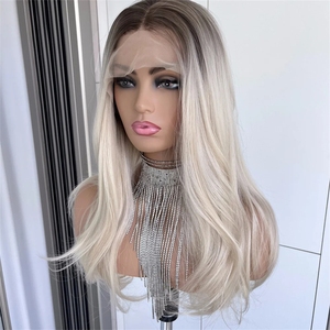 Perruque de qualité Qingdao, ombrée blond platine, coupe en couches, cheveux vierges européens, cuticules alignées, perruque à <span class=keywords><strong>dentelle</strong></span> transparente - Product Image 2