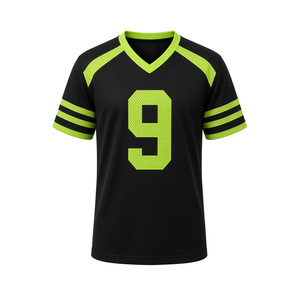 Camiseta de Fútbol Personalizada para Hombre, Negra y Verde, de Malla, Cuello en V, Manga Corta, Número 9, Impresión Sublimada, Transpirable, Corte Regular para Adultos - Product Image 1