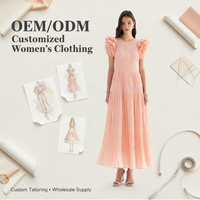 Nouvelle Robe Longue Plissée Pêche à Col Rond et Manches Courtes Volantées, Taille Haute Smockée, à Étages, Personnalisée pour Femme, Idéale pour les Vacances