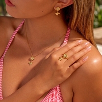 Ensemble de bijoux pour femmes personnalisé, fleur, abeille, plaqué or, acier inoxydable, collier, boucles d'oreilles, bague, bijoux abeille pour la vente en gros