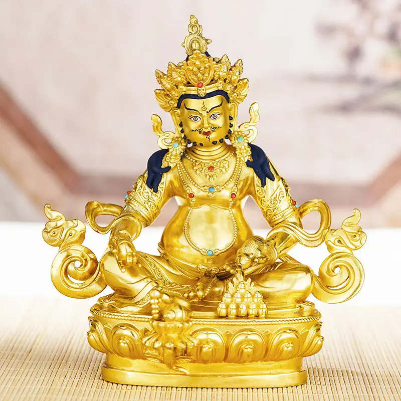 現代の手工芸品コレクションゴールドカラー銅金箔観音千手観音座っている仏像の装飾品