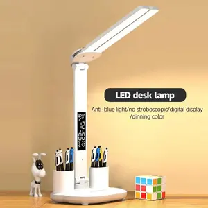 Rechargeable 180 <b>Rotating</b> LED Clock <b>Desk</b> Lamp Dimmable and Night Light Eye Protection Foldable and New USB Made of Plastic - Product Image 1