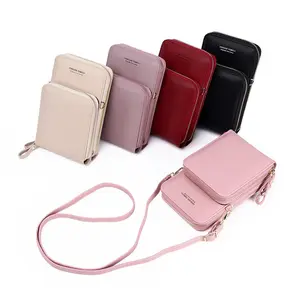 스팟 도매 새로운 한국어 패션 단색 단일 어깨 지갑 작은 PU 가죽 핸드폰 가방