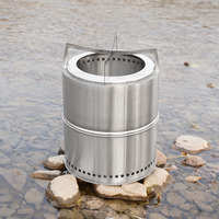 Brasero portable de 15 pouces en acier inoxydable argenté, sans fumée, pour feu de camp extérieur, cuisson au bois, camping SRDWOS