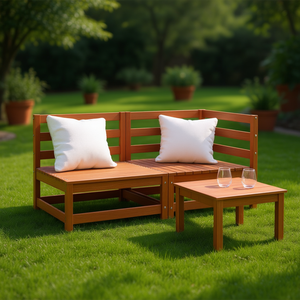 Solid Pine <b>Wood</b> 2 Seater Modular Garden <b>Sofa</b> Outdoor Furniture Rustic Design Brown - Product Image 2