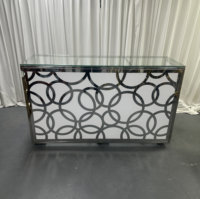 Comptoir de bar en acier inoxydable miroir, motif circulaire entrelacé découpé au laser, dessus en verre, table de réception de mariage