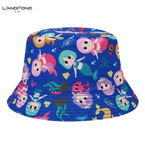 Landfond chico <span class=keywords><strong>Kawaii</strong></span> lindo niños niñas colorido dibujos animados sirena pez estampado verano viaje sol playa pescador cubo sombrero - Product Image 5