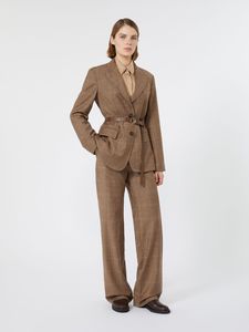 Blazer en laine à carreaux marron pour femme avec ceinture, revers cranté, simple boutonnage, veste de costume de bureau, blazer formel pour le travail - Product Image 3