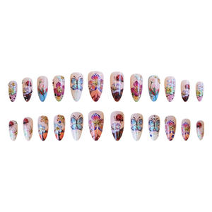 Fournitures pour Ongles Appuyez sur Ongles Produit de Beauté Couverture Complète Faux Ongles 24pcs Coloré Français Floral Wearable Finger Nail Tips - Product Image 4