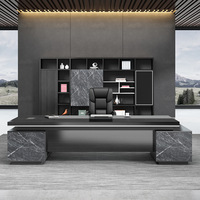 Table de Bureau LBZ66 de Direction, Chaise et Table de Bureau Commerciales, Bureau de Patron Noir Exécutif Moderne en L