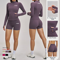 Ensemble de yoga et de sport pour femme personnalisé : haut à manches longues col montant et short cycliste, séchage rapide, respirant, extensible