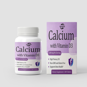 Tabletas de Calcio con Vitamina D3 de Marca Privada OEM ODM, 1200 mg de Calcio, 1000 UI de Vitamina D3, Suplemento para el Soporte Óseo, 180 Tabletas - Product Image 1