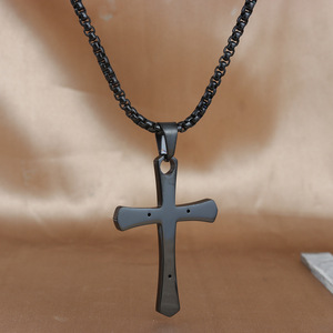 Stainless Steel <b>Cross</b> Pendant Necklace Unisex Punk Style Geometric Design Black Color 23042 - Product Image 1