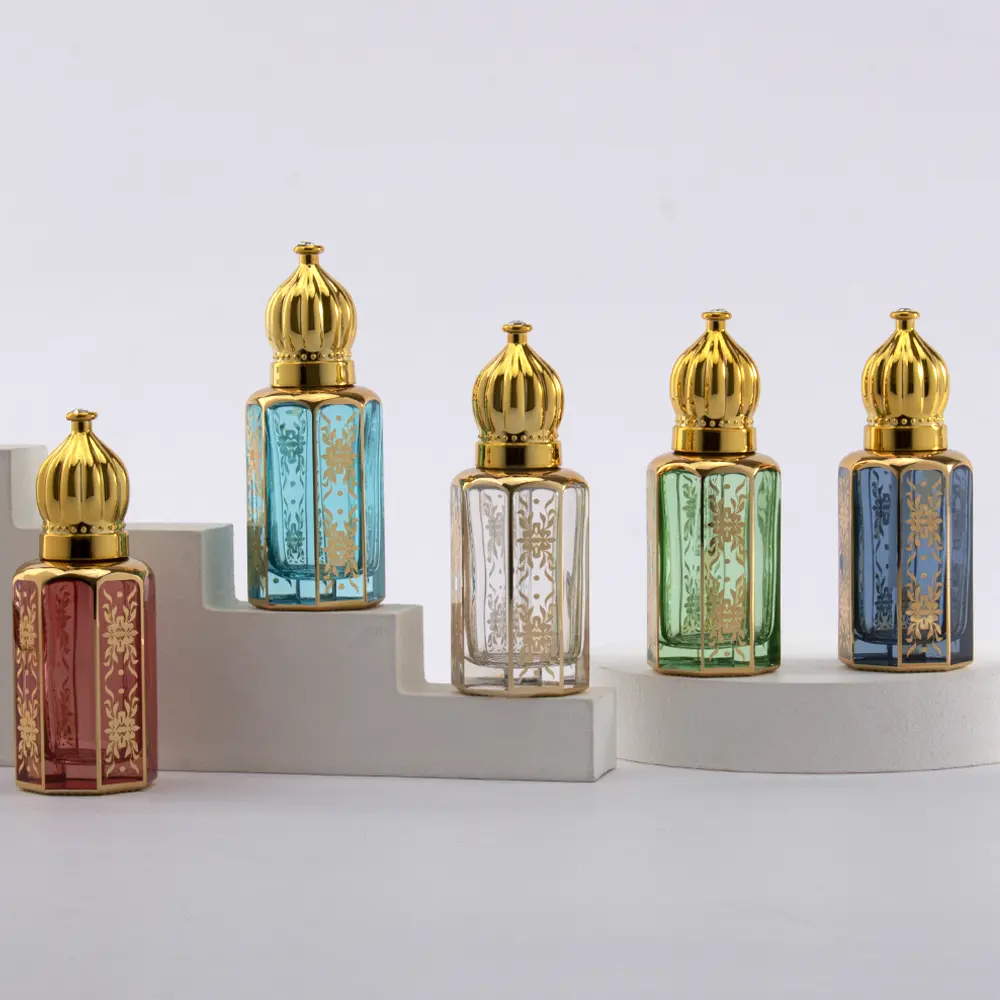 Mini botella de aceite de fragancia de perfume de lujo 12 ml diseño 6ml cristal vacío de lujo 3 ML botellas Attar de lujo con logotipo