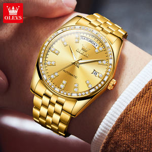 OLEVS 9802 Oem özel logo lüks altın paslanmaz çelik iş adam için su geçirmez moda otomatik mekanik izle - Product Image 3