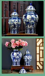 Vaso in Porcellana Blu e Bianca di Jingdezhen, Classico Vaso Cinese, Vaso in Ceramica per <span class=keywords><strong>Fiori</strong></span>, Decorazione per Soggiorno e Mobile TV - Product Image 2