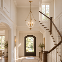 Lustres modernes américains de luxe classiques à hauteur réglable avec abat-jour en cristal et laiton LED pour hôtel, villa, salon