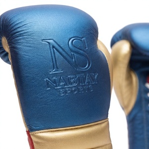 Nabtay Sports Custom Design Embossed Printing <b>Boxing</b> <b>Gloves</b> Blue Gold Leather Lace-Up Non-Slip Wrist Support Full Finger <b>Gloves</b> - Product Image 3