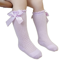 Chaussettes hautes pour tout-petits en dentelle blanche exquise avec un grand nœud, en coton long et fin, pour les fêtes et le quotidien, utilisables en été et en hiver