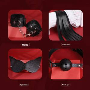 Brinquedos Sexuais SM Conjunto de Máscara de Olho de Gato com Coleira em Quatro Peças, Gag, Chicote, Algemas, Acessórios para Casais, Feito na China - Product Image 4
