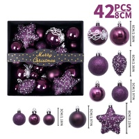 Ensemble de 42 boules de Noël violettes de 8 cm, faites à la main, finition brillante et mate, incassables, décorations pour l'arbre de Noël