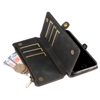 Dompet Kulit PU untuk iPhone 16E, 9 Slot Kartu + Kantong Koin Ber-resleting, Penyangga, Pemblokir RFID, 360 °   Perlindungan