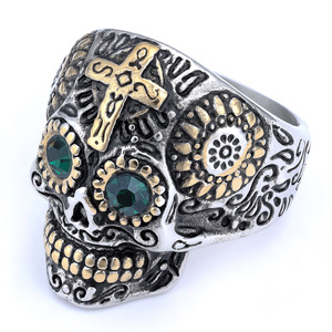 Anillo de Calavera de Acero Inoxidable de Alta Calidad, Estilo Retro Masónico Religioso con Incrustaciones de Piedras Preciosas, Chapado Hip-Hop, Geométrico, Árbol, Triángulo - Product Image 2