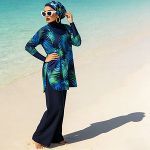Traje de baño musulmán Burkini de talla grande, conjunto de 3 piezas, manga larga, con hiyab, para mujer, para playa y piscina - Product Image 5