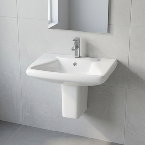Lavabo demi-piedestal en céramique esthétique, aspect pierre de granit gris rustique, pour projet de luxe - Product Image 4