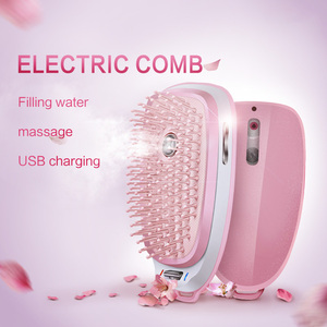 Plancha de pelo eléctrica de mano y vaporizador facial 2 en 1 Cepillo de pelo electrónico recargable peine de masaje con vapor - Product Image 5