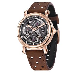 Montre mécanique automatique pour homme BENYAR BY-5202, bracelet en cuir ajouré, boîtier en acier inoxydable de 14 mm, étanche à 50 m - Product Image 1